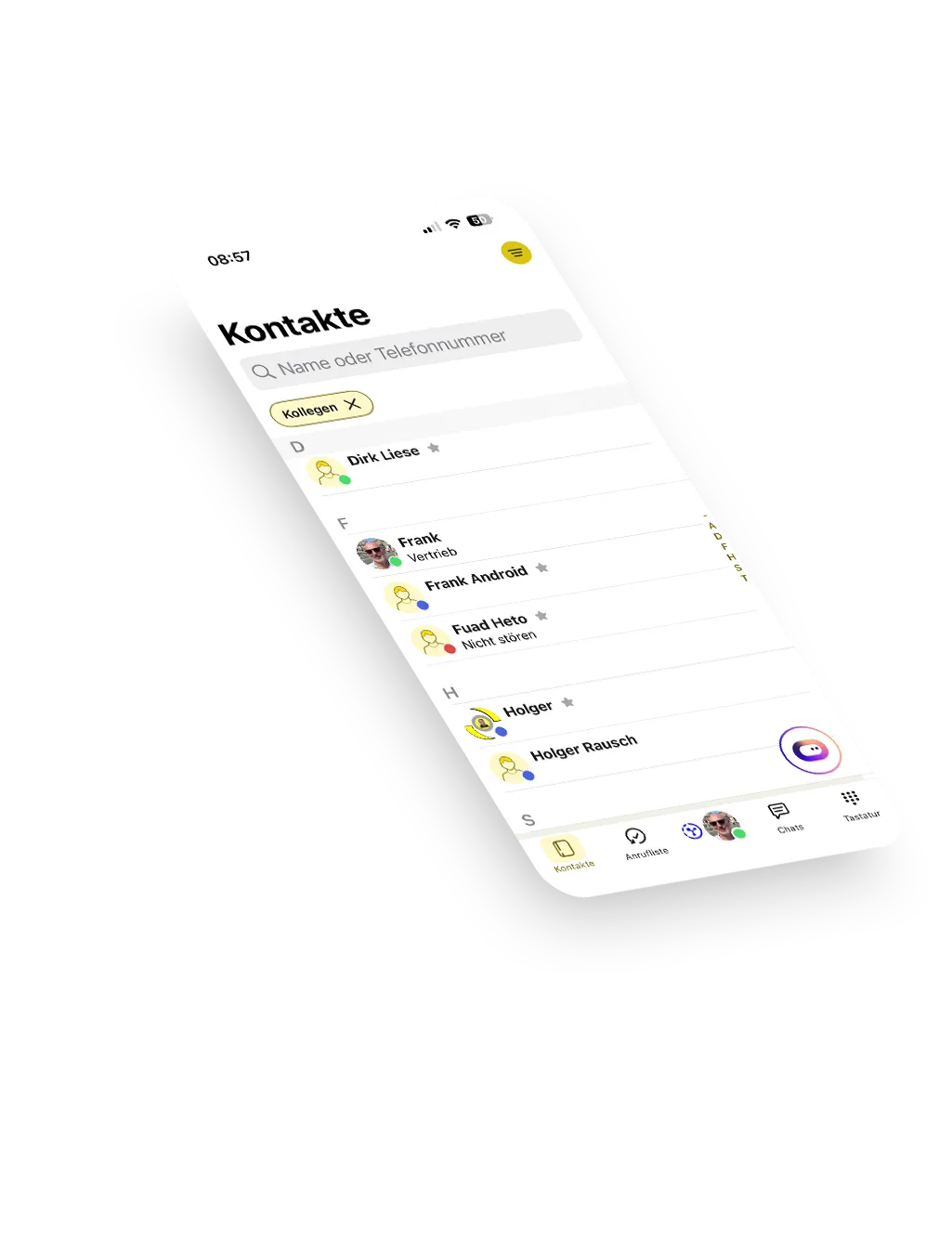 Smartphone mit der Enreach-App von Steffel TK: Kontaktliste
