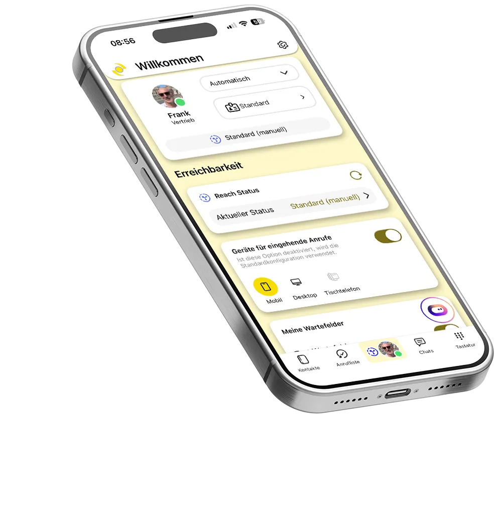 Smartphone mit der Enreach-App von Steffel TK: Anrufübersicht
